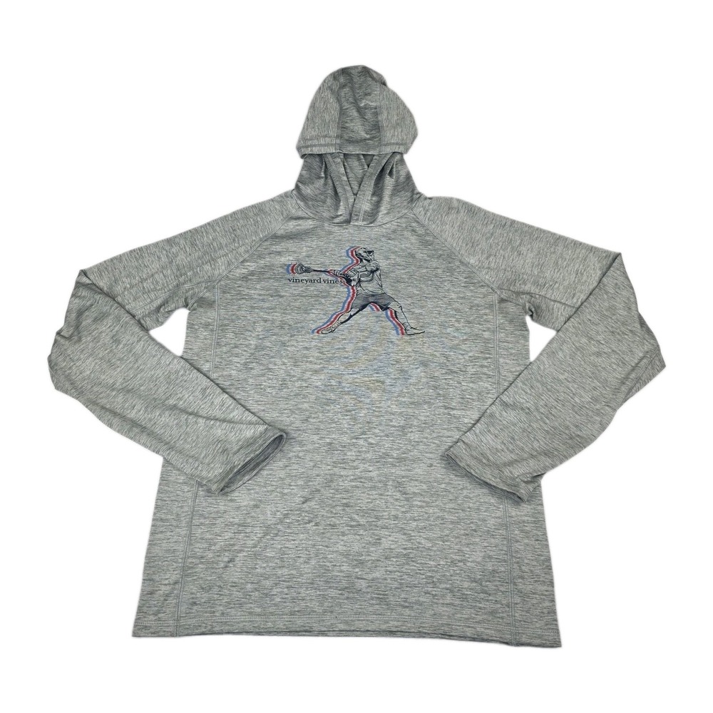 Vineyard Vines Performance Hoodie Boys XL Gray Heather Lacrosse 3D Long Sleeve